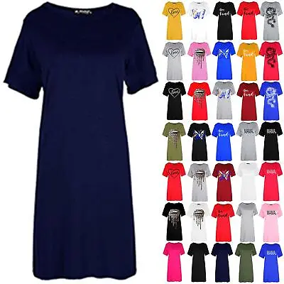 £3.49 • Buy Womens Ladies Tunic Oversized Plain Short Sleeve Loose Long T-Shirt Midi Dress