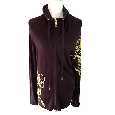 $72.23 • Buy Cache Jacket Womens Large L Vintage Floral Knit Zipper Front Brown Gold Metallic