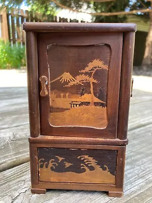 RARE Vintage Japanese Inlaid Wood Cigarette Box Holder 1935 • $50