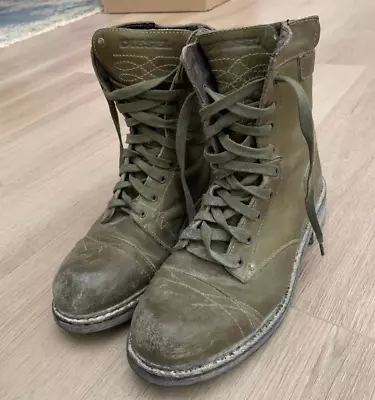 Vintage Diesel Leather Work Boots Olive Green Size EU 40.5 / US 7.5 Y2K Military • $69.95