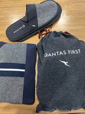 Qantas First Class PJ's Pyjamas Martin Grant L/XL Amenity Kit & Slippers • $59.95