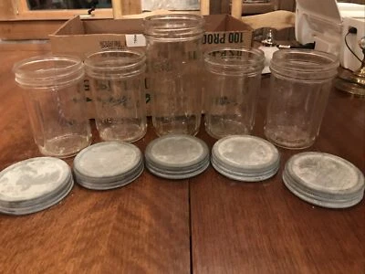 $44 • Buy 5 Old Ball Ribbed Freezer Jars  With Freezer Lids 4 Pints, One 1 1/2pint