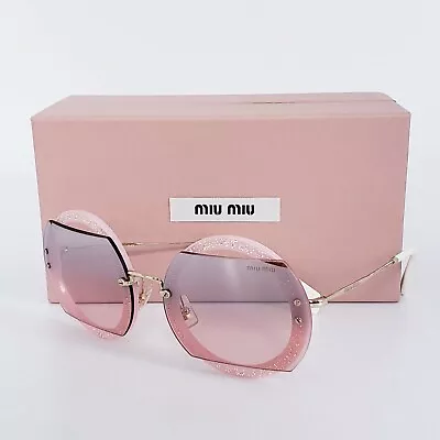 🍀MIU MIU GLITTER MU 06SS AR03-3B0 Pink Crystal Pave Round Mirrored Sunglasses  • $229.95