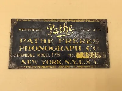 Antique Pathe Model 175 Phonograph Metal Name Plate Tag ID Serial # 4829 • $16.76