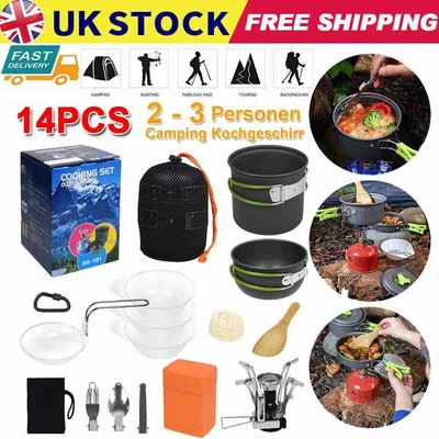 £20 • Buy 14PCS Camping Cookware Outdoor Picnic Hiking Cooking Equipment Pan Kettle Set UK