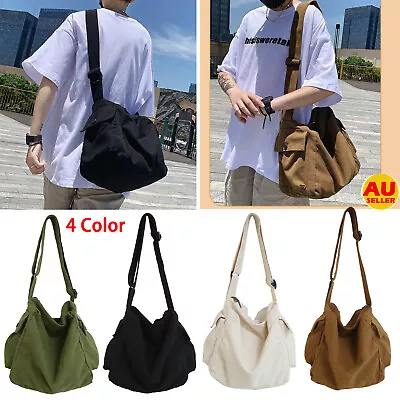 $7.99 • Buy Large Capacity Shoulder Crossbody Bag Soft Canvas Solid Color Messenger Handbags