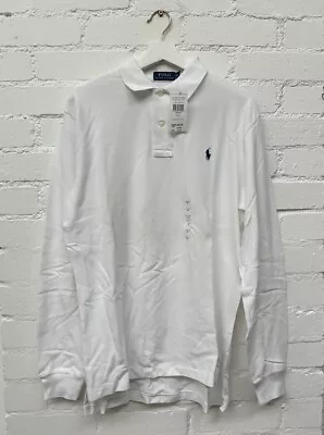 Polo Ralph Lauren Long Sleeve Solid Classic Fit Mesh Polo Shirt White Medium M • £0.99
