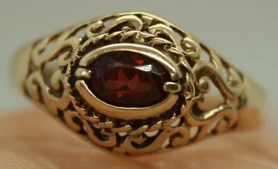 100% Genuine Vintage 9k Solid Yellow Gold 0.25ct Filigree Garnet Ring Sz 7.75   • $319.77