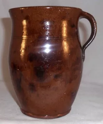 Beautiful Antique Pennsylvania Mottled Glazed Redware Honey Jar W/ Strap Handle • $227.77