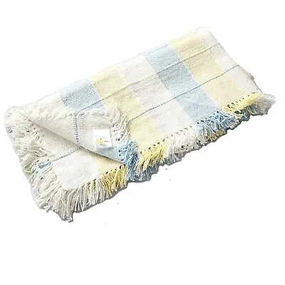 Martha Stewart Baby Blanket Pastel Yellow Blue Plaid Cotton Fringe Unisex  • $17.49