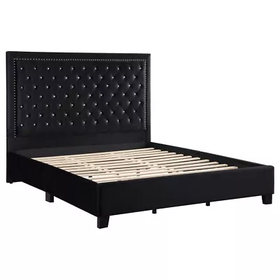 Glamorous Black Velvet Tufted King Panel Bed Furniture • $699