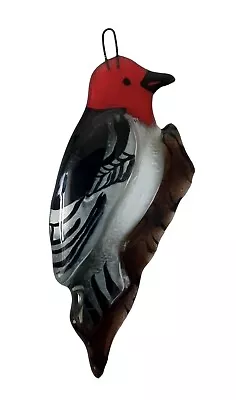 Vintage Elizabeth Moore Fused Glass Red Headed Woodpecker • $25