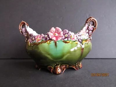 Vintage Majolica Ceramic Flower Planter Marked 4453 Pink Purple Floral • $25