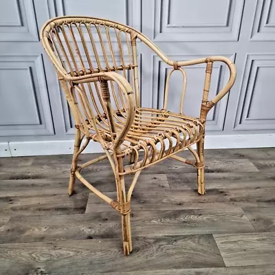 Retro Vintage Mid Century Bamboo Wicker Cane Tub Arm Chair Seat- Boho? Tiki? • £109.99