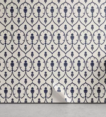 Navy Blue Wallpaper Floral Damask Art • £11.99