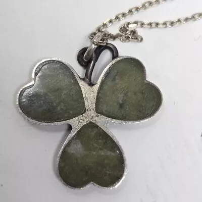 STERLING Shamrock Green Vintage Connemara Marble Clover Charm Necklace 18” • $69.95