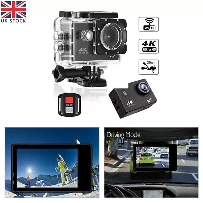 4K 1080P Action WiFi Camera DV Sports Camcorder W/ Remote Control Underwater Cam • £23.95