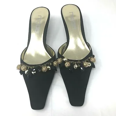 Vtg Moda International Womens 6.5M Black Gold Jeweled Mules Low Heel Pointy Toe • $24.24