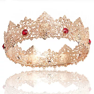 King Crown Tiara Gold Round Imperial Medieval Crystal Pageant Wedding Jewelry • $21.99