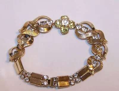 Vintage Sarah Coventry Rhinestone Bracelet-Slide Closure-Gold Tn-Estate Jewelry • $15.54