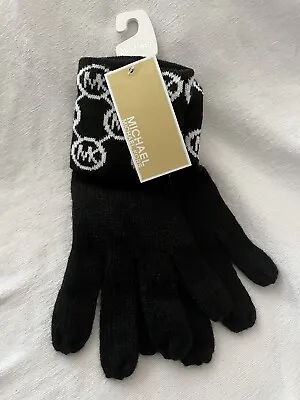 NEW Michael Kors Gloves Circle MK Logo Monogram Knit Gloves Black White Gloves • $25.25