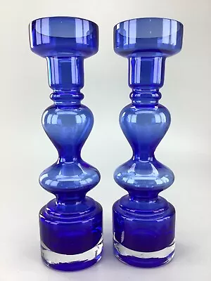 Pair Of Mid Century Hooped Art Glass Vases Mid Cobalt Blue • $135