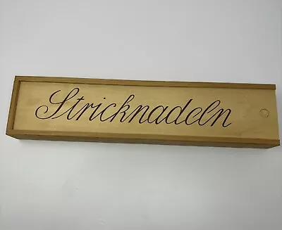 VTG Wood Storage Box Slide Lid Stricknalden (German For Knitting Needles) Case • $19.99