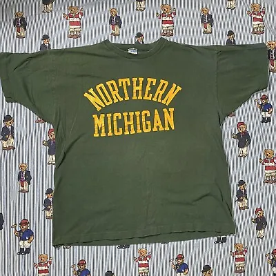 Vintage CHAMPION Northern Michigan Graphic T Shirt Adult XL USA Cotton Green • $75