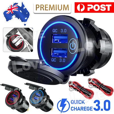 $13.95 • Buy 12V Car Cigarette Lighter Socket Dual QC3.0 USB Ports Fast Charger Power Adapter