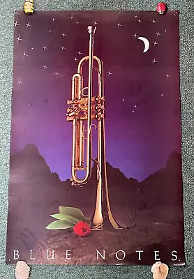 1986 Vintage Blue Notes Jazz Poster | Night Trumpet & Rose On Piano | 36  X 24  • $34.99