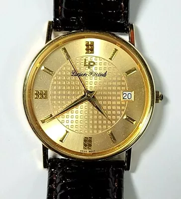 Lucien Piccard 14K Yellow Gold Date Leather Band Unisex Watch • $799