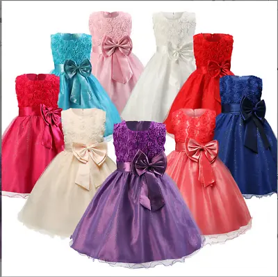 £13.80 • Buy Flower Girls Bridesmaid Dress Baby Kids Party Lace Bow Wedding Dresses Princess