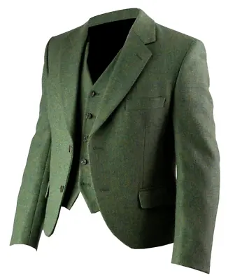 Scottish Custom Made Men's Lovat Green Wool Argyle Kilt Jacket With Waistcoat • $65