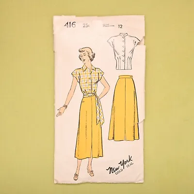 Vintage 1940s New York Blouse & Skirt Sewing Pattern - 416 - Bust 30 - Complete • $10