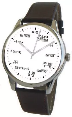  Math Dial  Large Watch Has Pop Quiz Equations On Dial With  Brown Leather Strap • $60