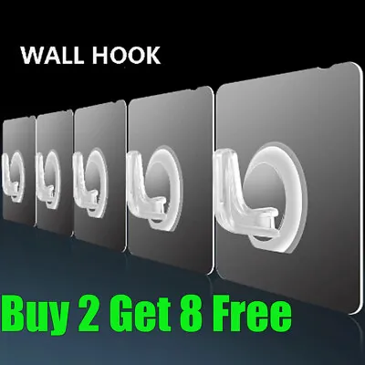 £2.60 • Buy Self Adhesive Wall Hooks Heavy Duty Stick On Decorative Door Sticky Hanger Clear