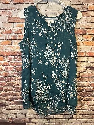 Cristina B Sleeveless Vneck Green Floral Semi-Sheer Blouse Top Shirt Size Small • $15.33