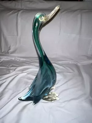 Seguso Murano Hand Blown Glass Duck Figurine Art Glass Sculpture Teal Turquoise • $65