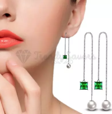 £4.99 • Buy Diamond Cut Thin Chain Dangle Long 925 Sterling Silver Threader Drop Earrings