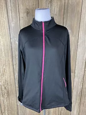 MTA Sport Womens Black Pink Zipper Full Zip Jacket Size XL • $14.99