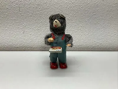 Vintage Alps Tin Wind Up Japan Gray Bear Cubby Reading Book • $40