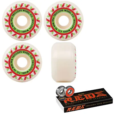 Triclops Skateboard Wheels Sniper 56mm 99A White With Bones Reds Bearings • $22.95