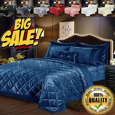 3Peice Velvet Quilted Bedspread Comforter  Beautiful Bed Throw With Pillow Shams • £64.99