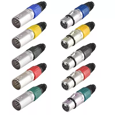 5 Pin Pole XLR DMX Plug Socket Connector Coloured Male Female Solder Type • £2.99