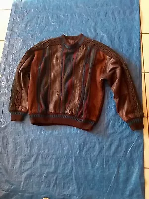 Vtg SAXONY COLLECTION Leather Sweater Hip Hop 80s 90s Sz XL RARE • $99.97