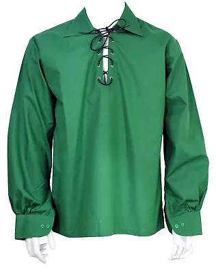 $19.99 • Buy Scottish Dark Green Jacobite Ghillie Kilt Shirt Leather Cord
