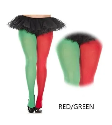 $10.99 • Buy Christmas Red & Green Tights - Elf Jester - Costume Accessory - Adult - Queen