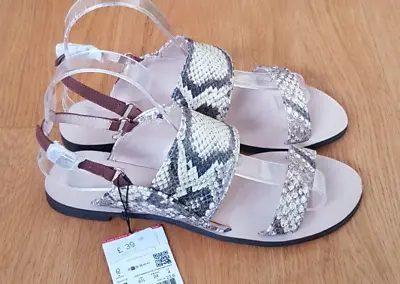 Zara Basic Snakeskin Beige Flat Sandals. Size 4. BNWT! RRP £39.99 • £28.50