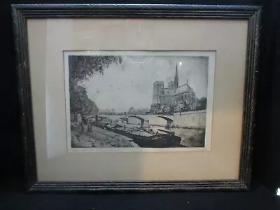 Signed Framed Matted Original Ch Mollet Paris Print Notre Dame Early19th Century • $30