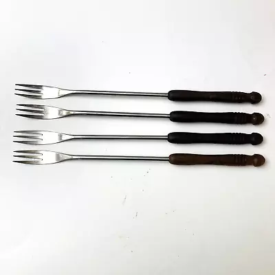 Vintage  Fondue Forks Stainless MCM Wood Handle 10  Set Of 4 Made In Japan • $12.97